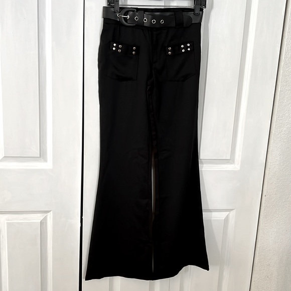 Mesh USA Pants - Mesh U.S.A Black 2 Pocket Low Rise Flare Belt and Pants Size S NWT